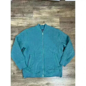 Athleta Retroplush Bomber Jacket Full Zip Women's L Tall Teal Quilted Cotton